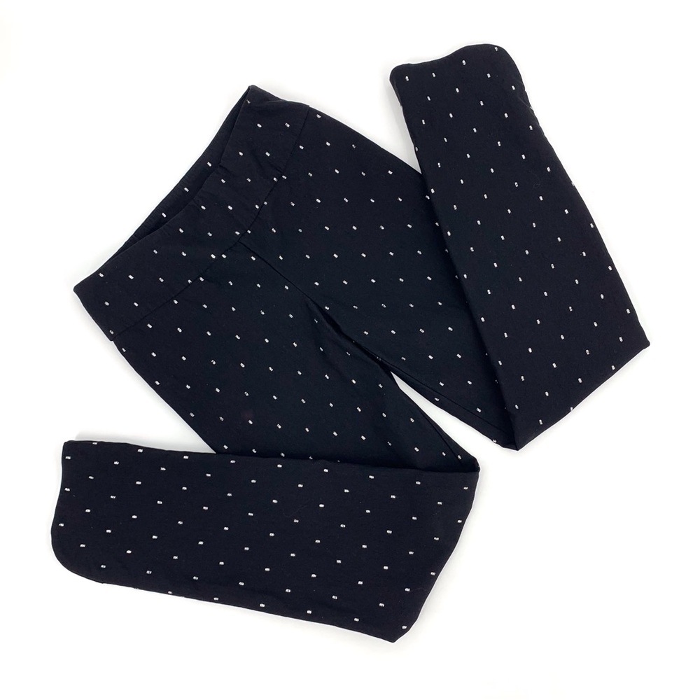 up! Black with Square Silver Polka Dots Slim Fit Pull-On Ankle Pants, 2